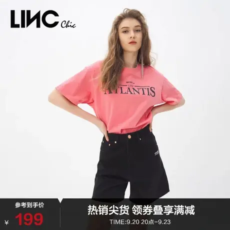 LINCCHIC金羽杰裤子潮流高腰洗水纯棉牛仔短裤女S212DS315商品大图