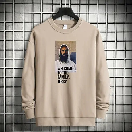 男士卫衣重磅纯棉宽松潮流套头无帽上衣秋冬款摇粒绒圆领长袖t恤商品大图