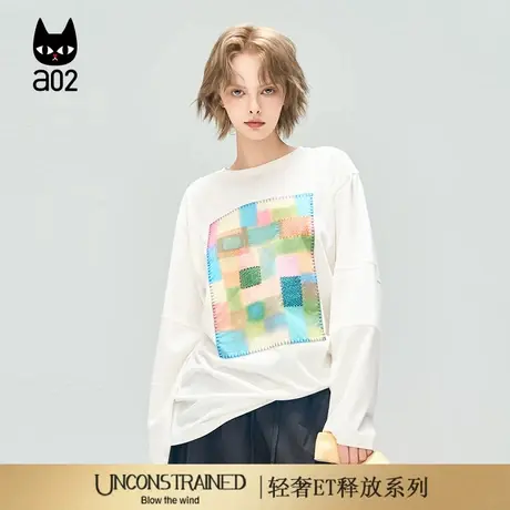a02【ET释放系列】宽松白色长袖T恤女2025新款秋季通勤打底衫上衣商品大图