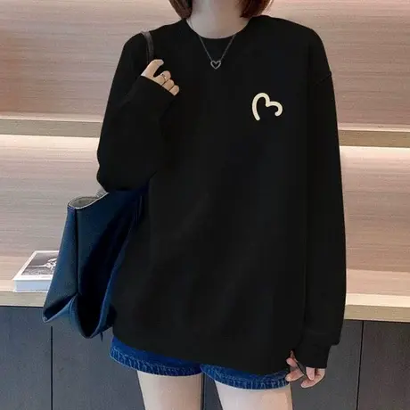 美式黑色圆领卫衣女2025年新款爆款秋冬加绒加厚宽松减龄外套上衣商品大图