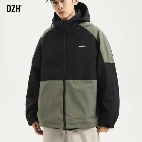 男士防风冲锋衣休闲外套秋款男新款2023爆款连帽拼接上衣工装夹克商品大图