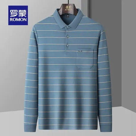 罗蒙男士中老年爸爸装长袖POLO2023秋季新款商务休闲条纹百搭上衣商品大图