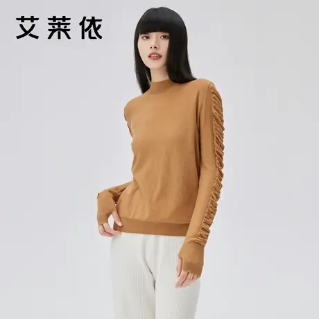 艾莱依2022年新款绒衫女早秋chic上衣时尚修身内搭圆领套头上衣商品大图