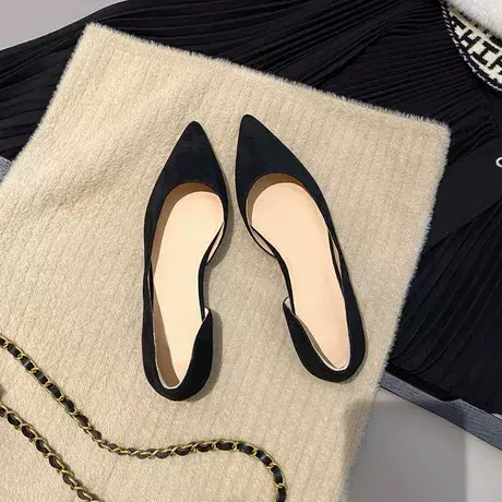 大叔家尖头单鞋女韩版百搭2021年新款春季鞋子浅口一脚蹬平底瓢鞋商品大图