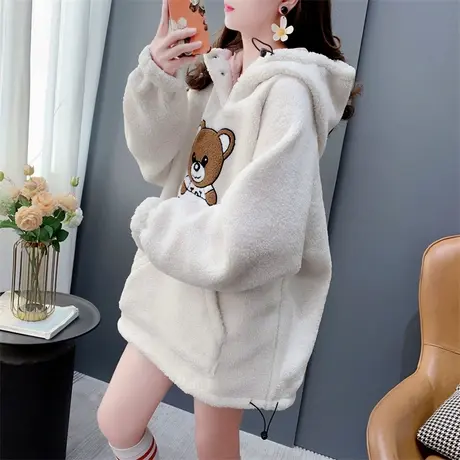 设计感两面穿羊羔毛卫衣外套女秋冬2023年新款宽松慵懒风加厚上衣商品大图