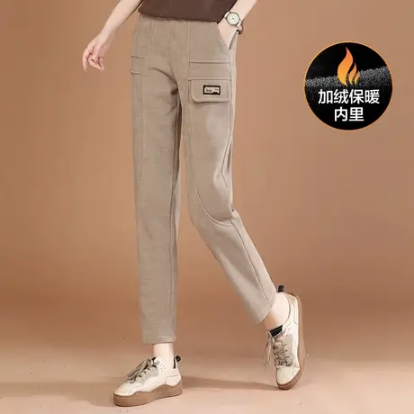 【11月16日8折上新】设计感拼接松紧腰休闲裤百搭时尚保暖加绒裤图片