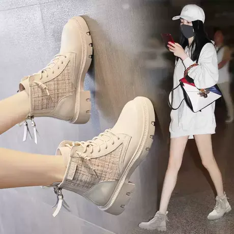 马丁靴女2023秋冬新款英伦风冬季加绒厚底短靴高帮女鞋小香风靴子图片