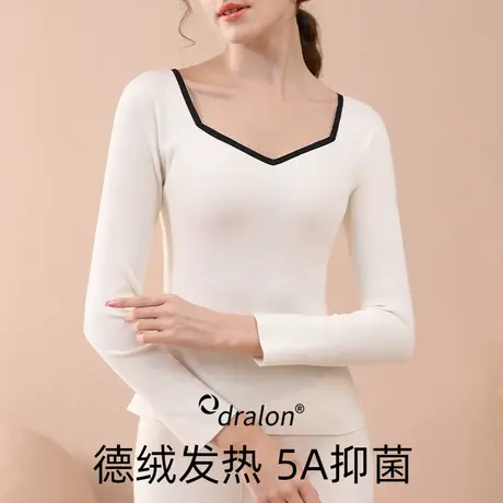 保暖内衣女德绒发热低领秋衣秋裤套装秋冬加绒加厚V领无痕打底衫商品大图
