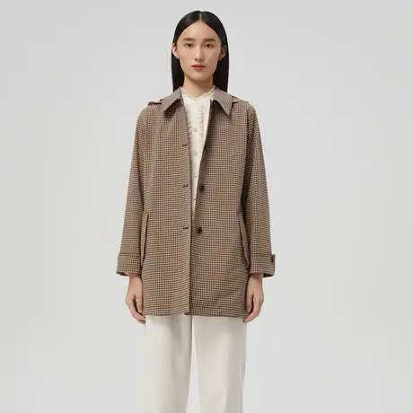 LANCY/朗姿秋季新款格纹收腰风衣外套女高级感显瘦通勤女装奥莱图片
