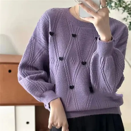 秋冬季韩版慵懒风针织衫毛衣女装2023新款洋气圆领套头上衣打底衫商品大图