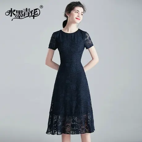 【1件7.9折】夏装新品修身A字裙简约时尚收腰鱼尾摆短袖连衣裙商品大图