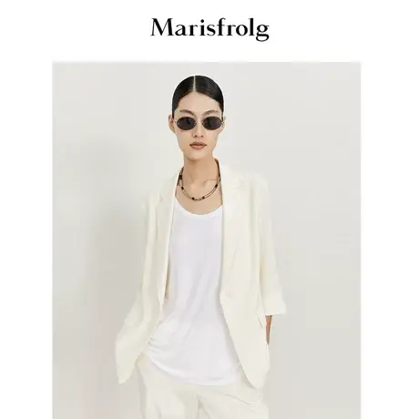 【6A级桑蚕丝】玛丝菲尔春夏米黄色收腰抗皱西装外套商品大图