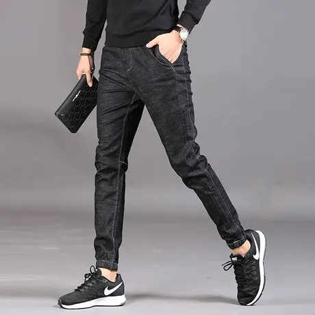 清仓 秋冬款牛仔裤男宽松束脚韩版潮流男士休闲裤松紧腰加绒大码商品大图