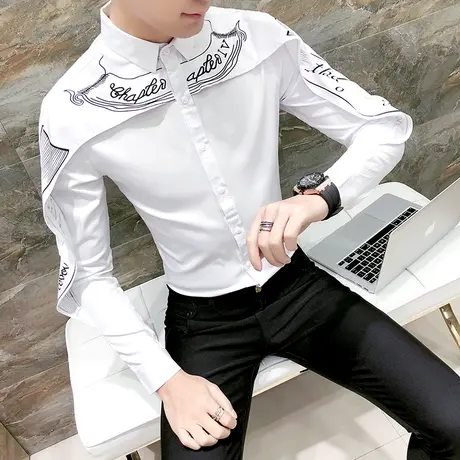 夜场个性潮牌长袖衬衫男士时尚设计感小众衬衣发型师秋装2023新款商品大图