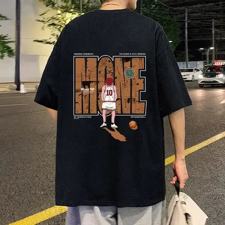 港风国潮短袖T恤男ins潮牌夏季宽松半袖男装动漫卡通印花体恤上衣商品大图