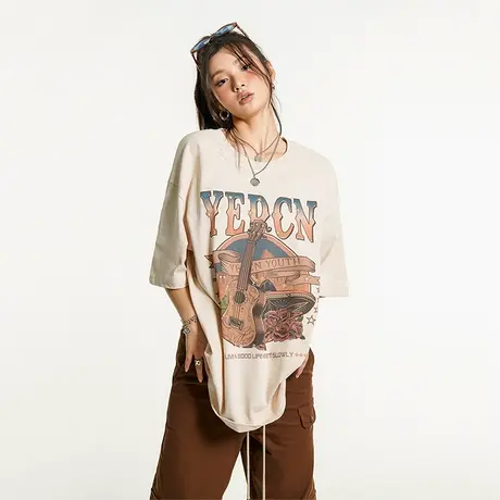 t恤美式复古短袖女夏季小众潮牌oversize纯棉半袖欧货大版情侣图片