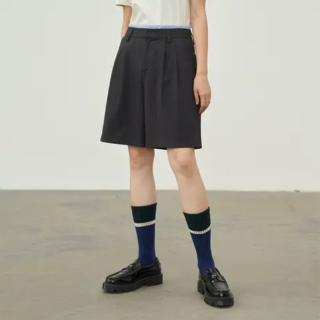 omont蛋挞家 复古拼接西装短裤2023秋季新款高腰显瘦直筒休闲裤子商品大图