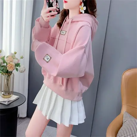 连帽卫衣女士薄款2023新款春秋宽松慵懒风洋气短款小个子上衣外套商品大图
