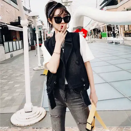 梵魅琳牛仔马甲女短款修身韩版显瘦春秋无袖外套背心坎肩大码马夹商品大图