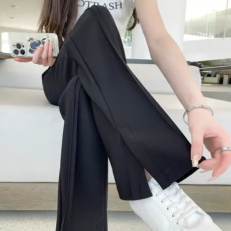 冰丝西装喇叭裤女春秋新款垂坠感高腰显瘦小个子设计感开叉微喇裤图片