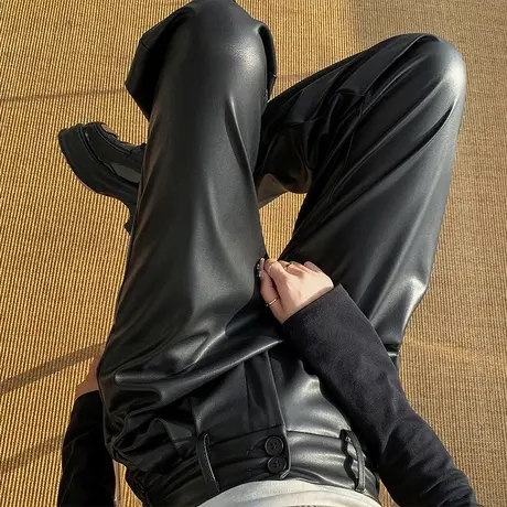 黑色皮裤女秋冬2023新款高腰窄版直筒裤显瘦裤子冬季休闲裤阔腿裤图片