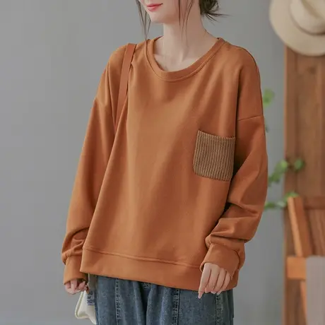 dza 复古短款纯棉显瘦口袋卫衣女春秋新款宽松长袖上衣休闲短外套图片