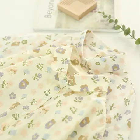 夏季韩版日系文艺小清新碎花印花纯棉短袖衬衫女学生宽松中袖上衣图片