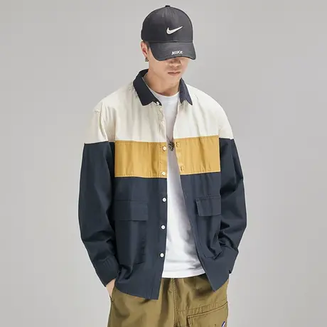 Modi Nick/摩帝尼克复古格子男士时尚休闲衬衫重磅水洗工装男衬衣图片