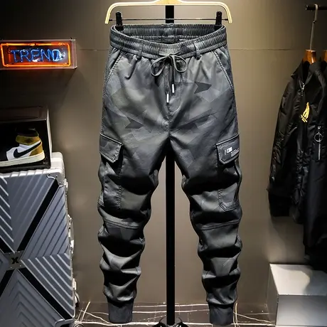 夏季款余文乐潮牌休闲裤男松紧腰宽松直筒小脚运动裤百搭工装裤商品大图