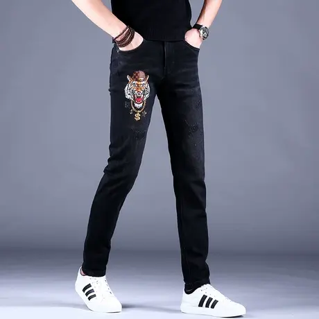 男士刺绣牛仔裤男潮牌秋冬2023新款高端潮牌休闲裤子修身小脚男款商品大图