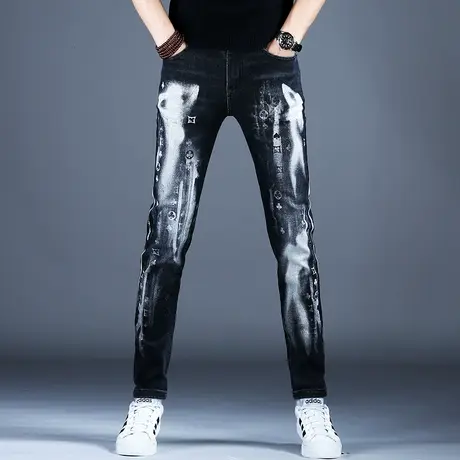 欧洲站轻奢高端牛仔裤男款修身小脚裤子弹力百搭2023新款潮牌潮流图片