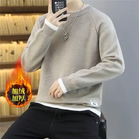 男士羊毛衣加厚加绒中领打底衫2022爆款秋冬季圆领内搭薄款针织衫商品大图