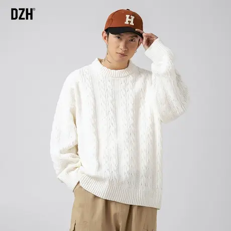 男士白色毛衣男冬季高级感针织衫圆领上衣2024新款男装慵懒风线衣商品大图