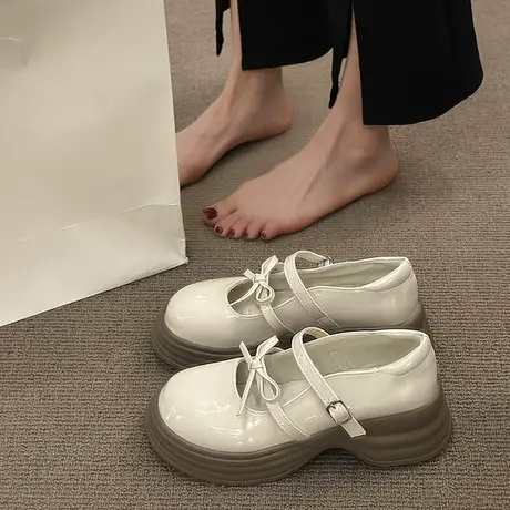 配裙子玛丽珍女鞋2024年夏季新款时尚蝴蝶结小个子厚底甜美小皮鞋商品大图