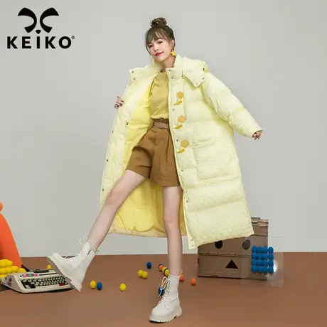 牛角扣饰长款连帽棉服女2022新款冬装加厚棉衣外套大衣面包服潮商品大图