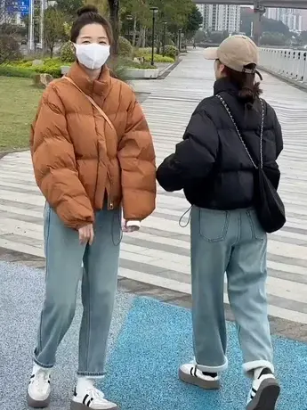 2023冬季新款显瘦羽绒服女短款立领宽松休闲面包服加厚白鸭绒外套商品大图