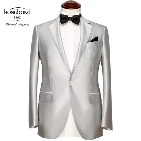 红邦创衣 2023新郎西服套装男士定制银色礼服男正装新款修身商务图片