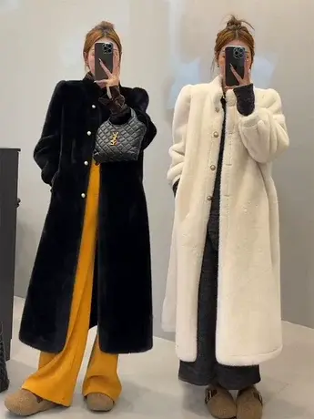 2023冬季新款皮毛一体羊羔毛仿皮草外套韩版长款宽松仿水貂绒大衣商品大图