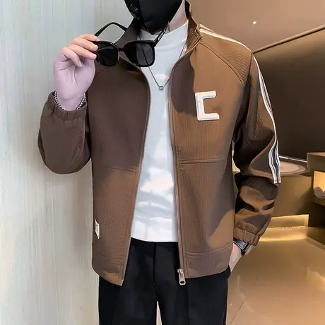 潮流工装夹克男秋季新款拼接设计休闲立领外套潮INS宽松痞帅上衣商品大图