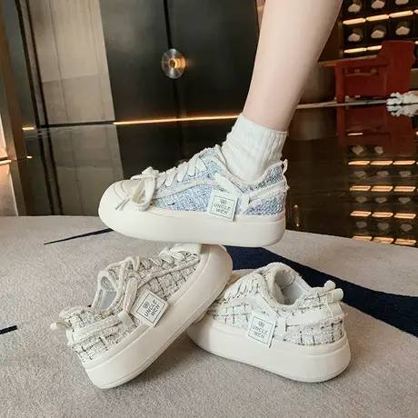 厚底帆布鞋女2024春季新款低帮运动休闲鞋百搭潮流时尚增高女鞋子图片