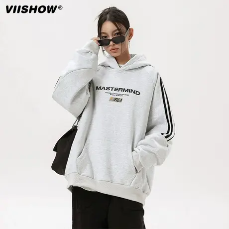 VIISHOW连帽卫衣男春季款美式潮牌宽松套头重磅印花情侣休闲上衣商品大图