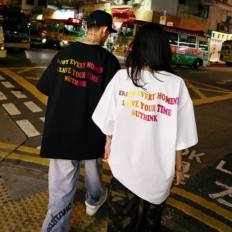 Nuthink加肥加大情侣款字母t恤男短袖潮牌宽松潮流大码情侣装半袖商品大图