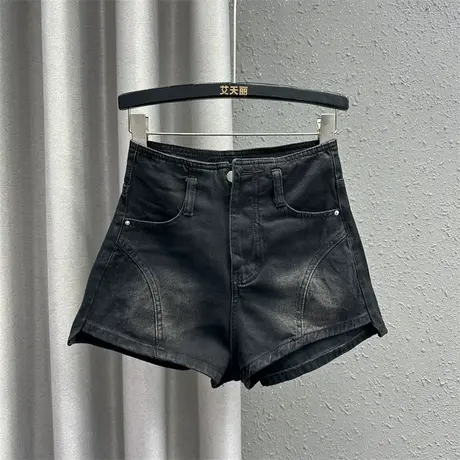 复古洗水不规则牛仔短裤女2025春夏新款高腰宽松显瘦阔腿裤热裤潮商品大图
