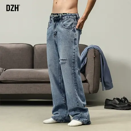 男士美式破洞牛仔裤男潮牌痞帅2024年新款春季裤子男款休闲裤长裤商品大图