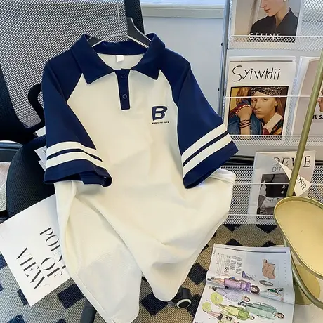 纯棉polo衫短袖t恤女夏季宽松ins潮牌设计感小众oversize大码上衣商品大图