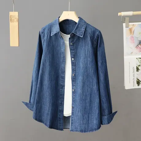 早春休闲牛仔衬衫外套女宽松中长款大码上衣2024年新款春秋季衬衣商品大图