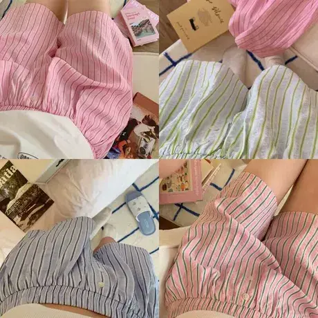 慵懒韩系条纹本来说短裤ins风宽松短裤休闲居家少女夏季睡裤商品大图