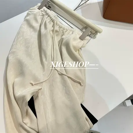 新中式提花松紧腰阔腿裤女春季垂感显瘦宽松直筒轻国风休闲裤2024图片