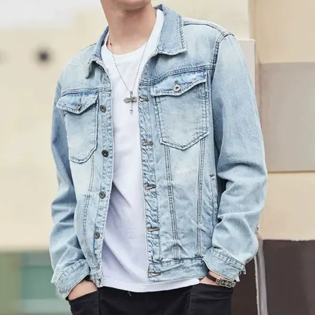 清仓特卖hansca秋冬季牛仔裤外套秋冬季潮牌复古宽松翻领休闲长袖商品大图