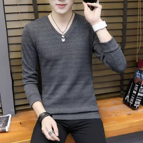 春秋装卫衣男薄款上衣V领上衣青年秋衣套头长袖T恤秋季纯色外套潮商品大图